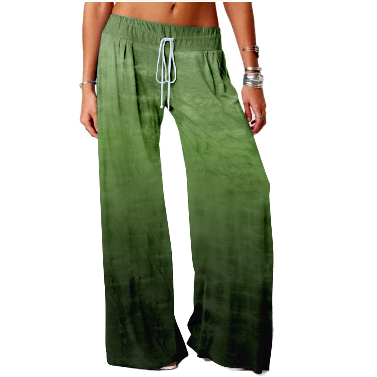 SIAOMA Women's Tie Dye Pants Plus Size Loose Pants Active Pants Trousers(Green Black,Medium)