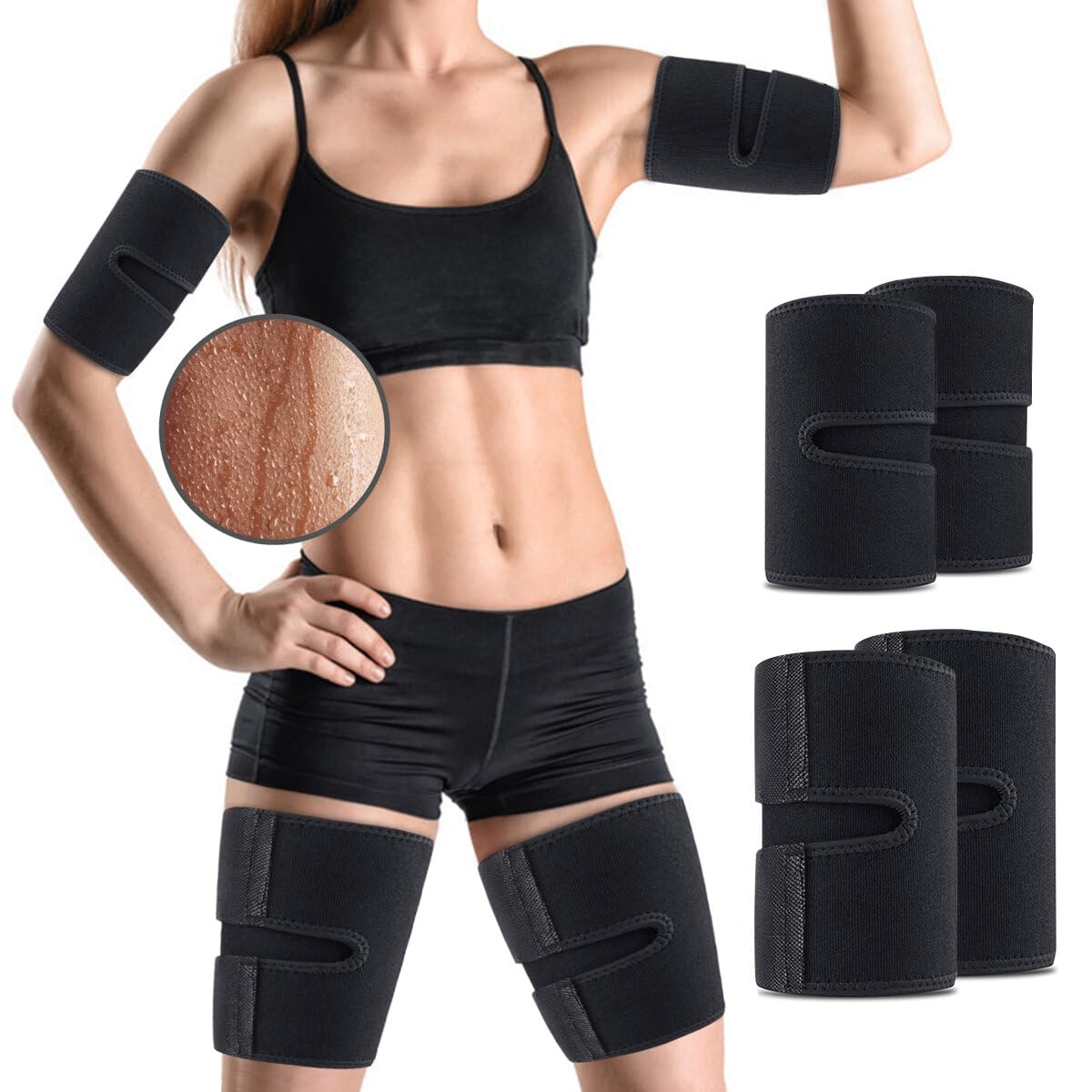 WnewTools 4PCS Kit Arm and Thigh Sport Protective Straps Trimmers Tape Body Exercise Wraps Adjustable Improve Sweating for Women Men