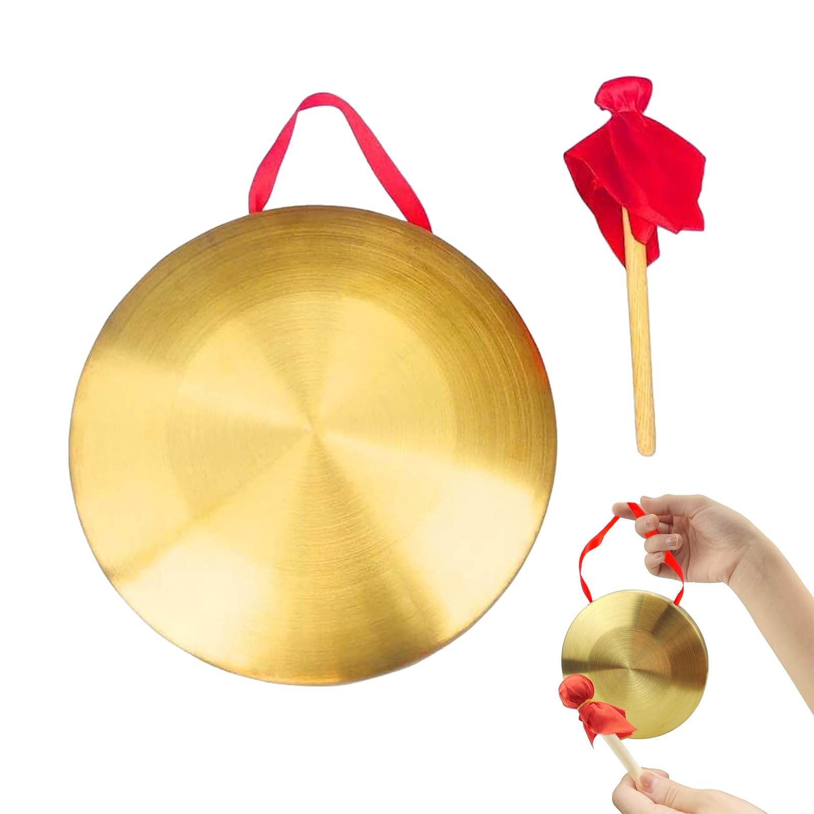 Cymbale Gong à Main en Laiton de 12cm, avec Marteau de Jeu Rond, pour Percussion, Orchestre d'Opéra d'Église