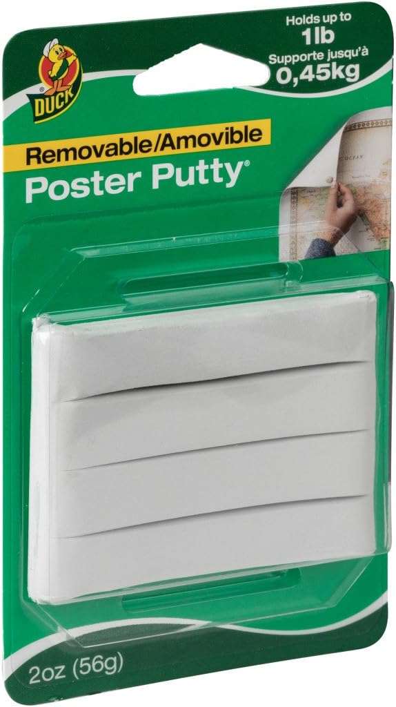 Duck Brand Reusable and Removable Poster Putty for Mounting, 2 oz, White (1436912) : Adhesive Putty : Office Products