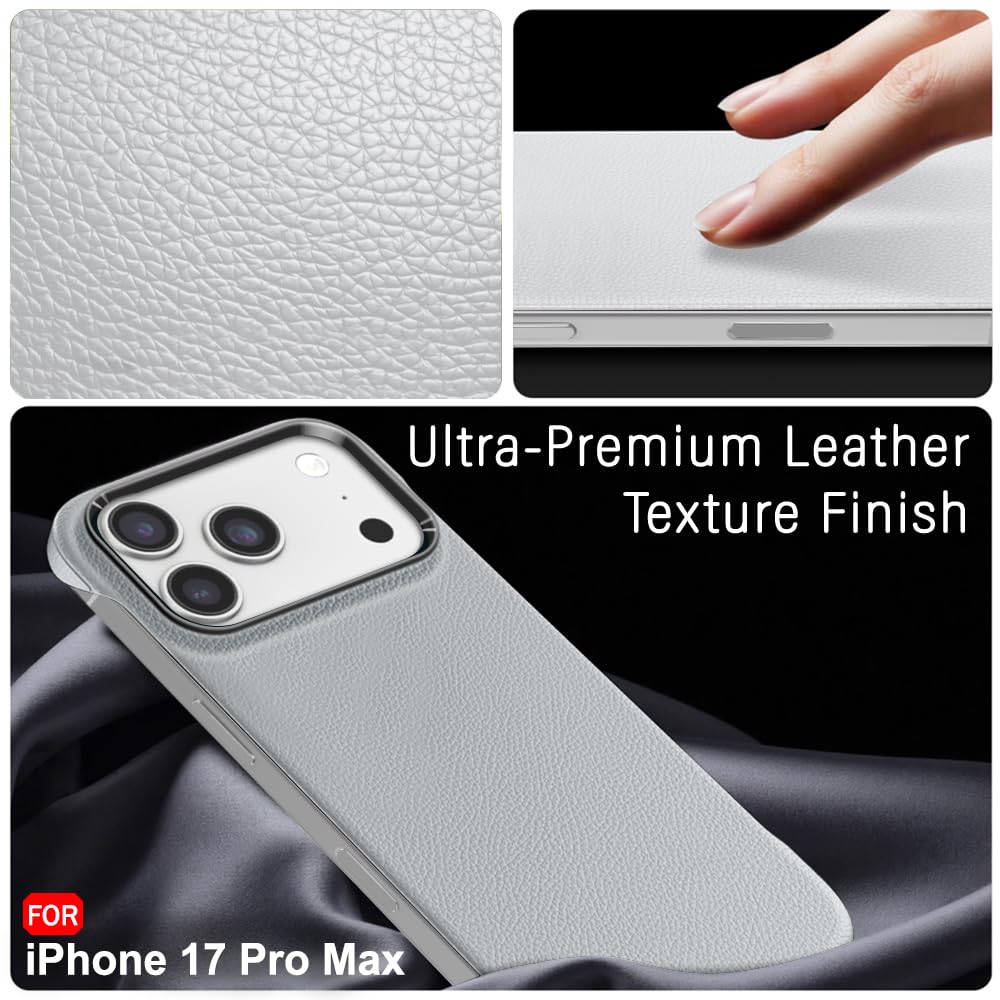 TheGiftKart Hybrid Ultimate Slim Back Case Cover for iPhone 17 Pro Max | Lightweight Profile | Hard Cover Case Cover for iPhone 17 Pro Max (PC & TPU, Metal Camera Ring, Leather Texture Finish, Grey) — Amazon image 4