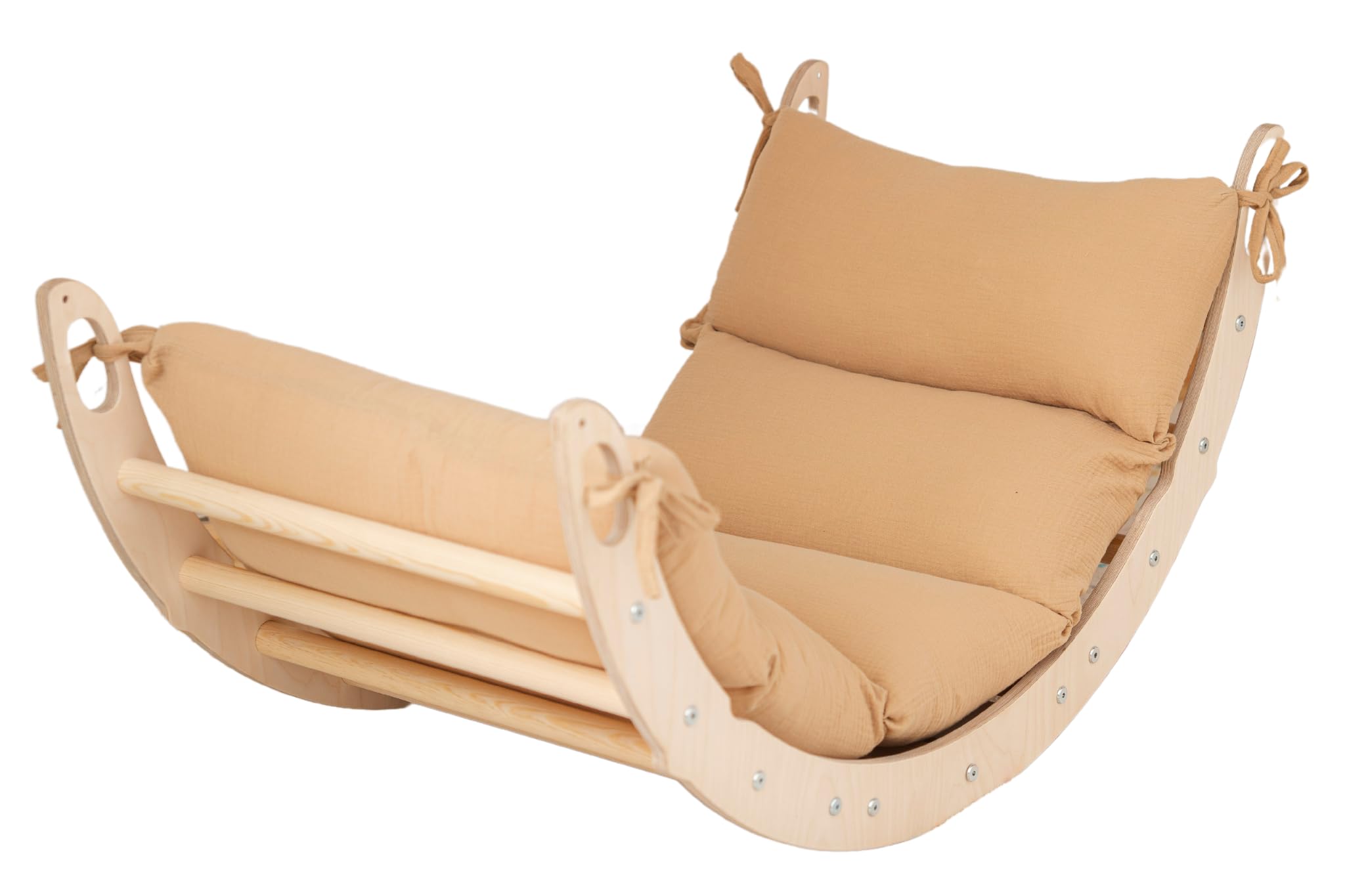 WoodsCraft Kletterbogen mit Kissen - Holz Klettergerüst Indoor - Hypoallergen Kissen für Kletterbogen, Holzwippe, Bogenwippe - Montessori Kletterspielzeug - Baby Klettern Indoor - Wippe Kinder