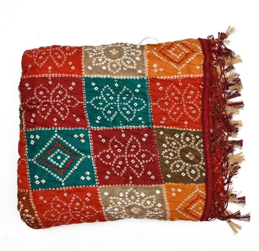 Womens Dupatta Rajasthani Stole Traditional Silk Bandhej Chunni Stole Scarves- 2.25Mtr2