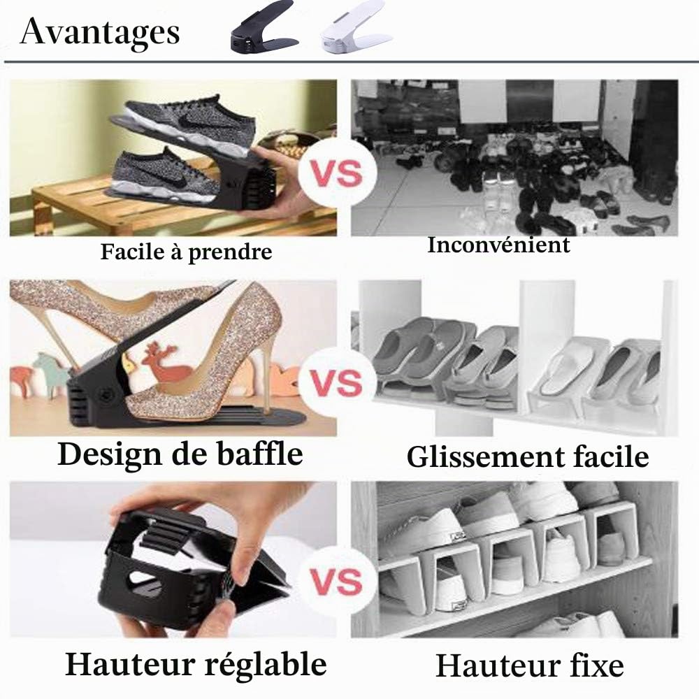 HENGMEI Lot de 30 Étagère à Chaussures Réglable, Rangement Chaussures, Organisateur de Chaussures, 3 Réglables en Hauteur, Antidérapant, Blanc