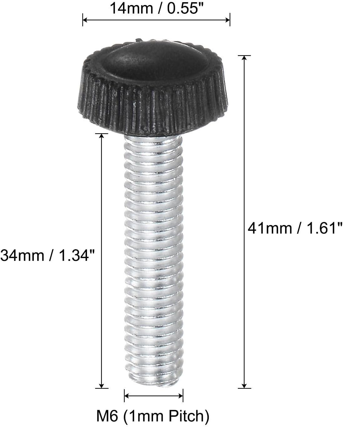 Toolparts And Accessories 20pcs M6 X 34mm Metric Male Thread Knurled Knob Thumb Screw Clamping Knob Black (#CN#130824-07466)