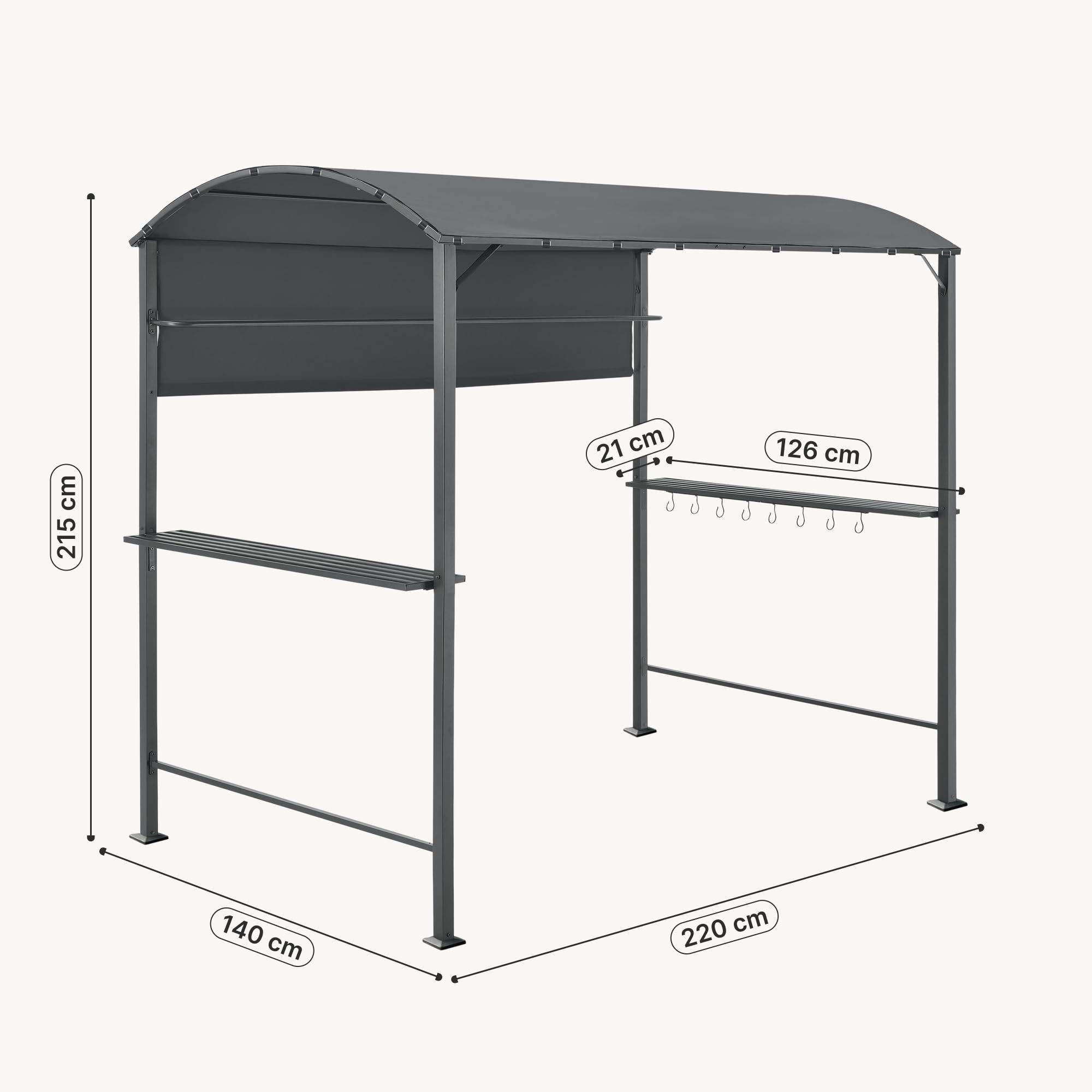 [en.casa] Pawilon grillowy Pyrgos 215 x 220 x 140 cm, namiot grillowy z barkami, grill pawilon, daszek na grilla, dach okrągły, odporny na działanie wody, stalowy stelaż, ciemnoszary