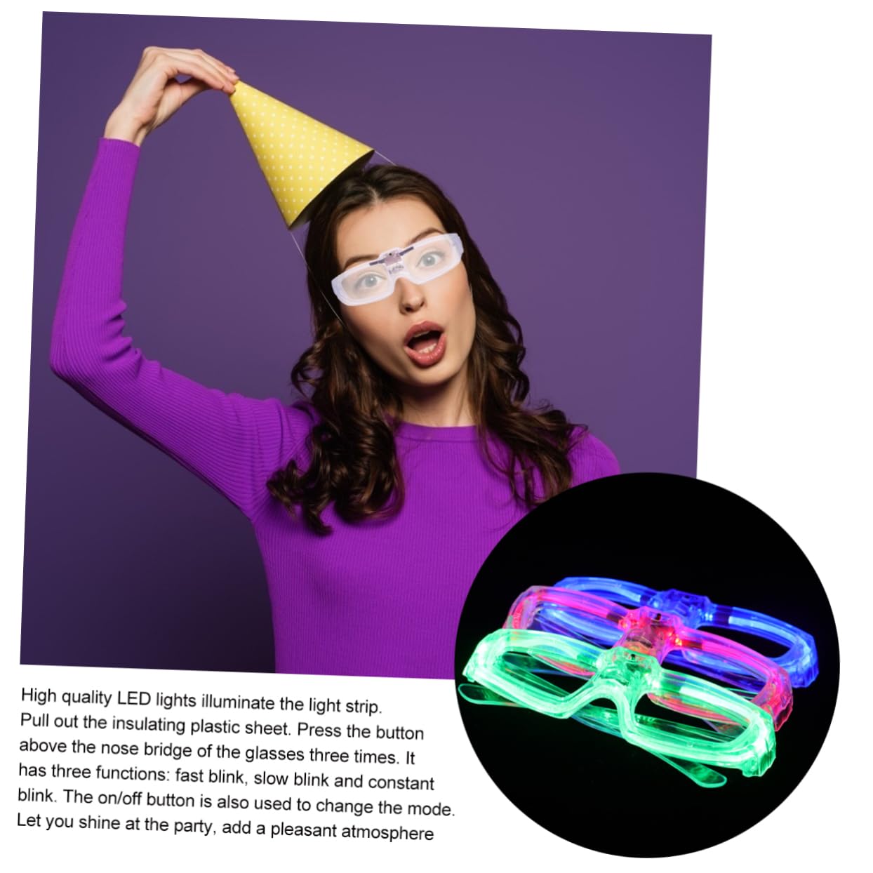 Didiseaon 4pcs Festival Glasses Neon Sunglasses Round Glow Party Decorations Luminous Eyeglasses Random