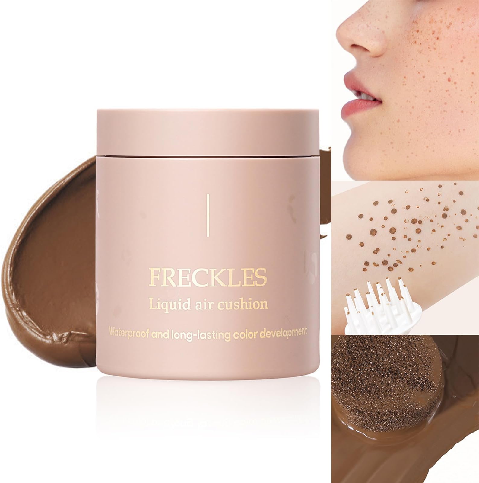 Magic Liquid Freckle Pen, Waterproof Long Lasting/Quick Dry Small Sopt Freckle Pen, Fake Freckles Air Cushion Stamp for Natural Sunkissed Makeup(02# Chocolate)