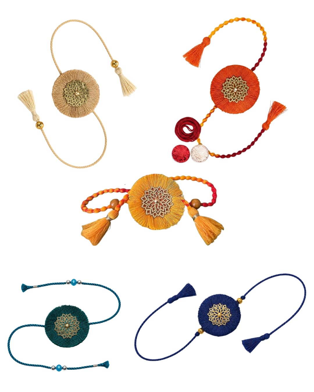 Traditional Handmade Rakhi for Brother - Multi Color Embroidered Designer Rakhi with Roli, Tikka & Chawal | Luxury Raksha Bandhan Gift (Pack of 5)-image-18