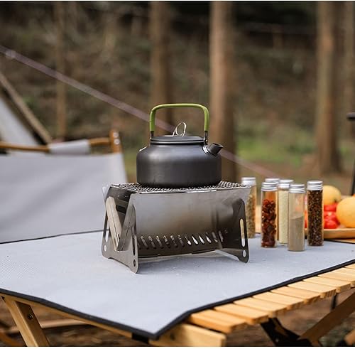 Miniatura 5 de Estufa de leña pequeña para acampar con parrilla de malla para mochileros al aire libre tipo tarjeta desmontable Quemador Solo acero inoxidable