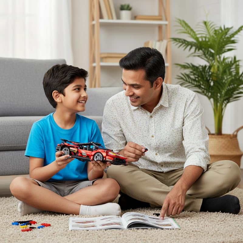 Image of 1:18 DIY Blocks Pull-Back Car - Red | Big Pull Back Cars | STEM Learning: Learn About Energy Conversion | Educational Toy for Kids 8+