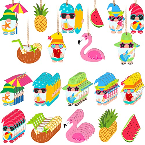 60 Pieces Summer Wood Hanging Ornament Gnome Wooden Ornaments Summer Tree Tags Luau Wooden Slices Gnome Pendants Elf Wooden Decorations With Rope For Summer Tropical Beaches Party(Summer) #TOP27