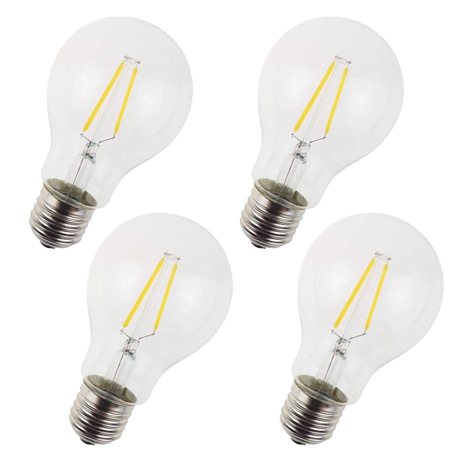 Filament LED A60 2 W, au lieu d'une lampe à incandescence 20 W, super lumineux 200 Lm, lampe en verre Edison à intensité variable, lampe à incandescence rétro, 4 paquets, blanc froid