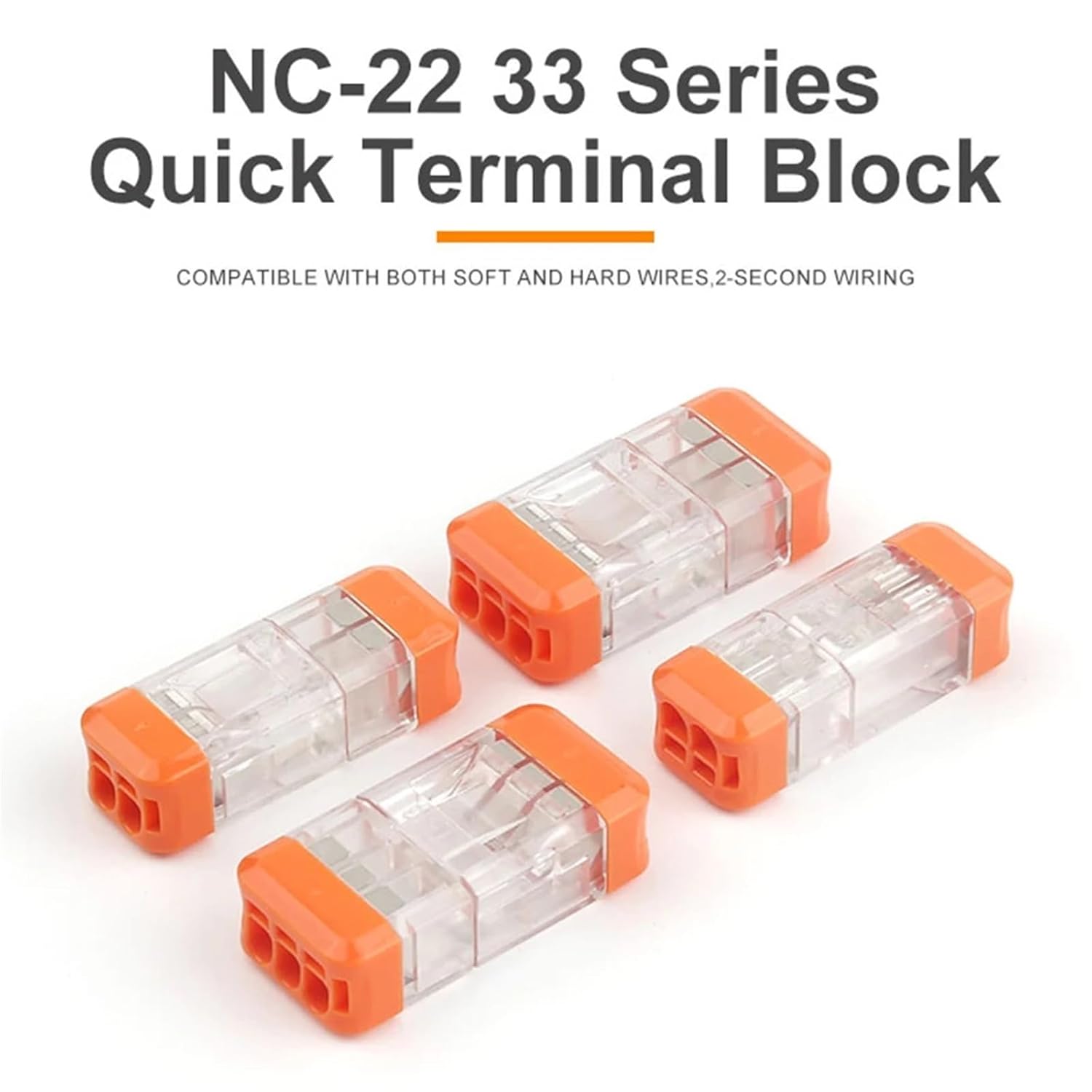 Quick Easy Push-in Wire Connectors 2/3 Pins Pluggable Butt Conductor Terminal Block Universal Compact Electrical Equipment 10Pcs(NC-33)