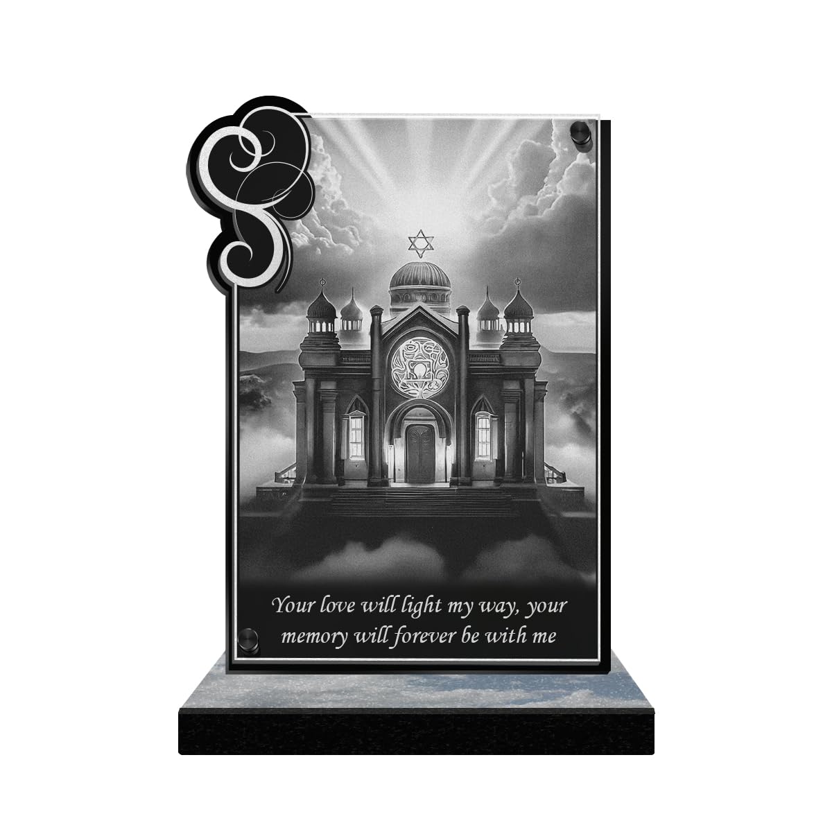 ETERNEL - Personalized Funeral Plaque Frame Ornaments - Judaism, Star of David - Customizable text, laser-engraved funeral plaque for tribute, memorial plaque, tombstone, deceased burial