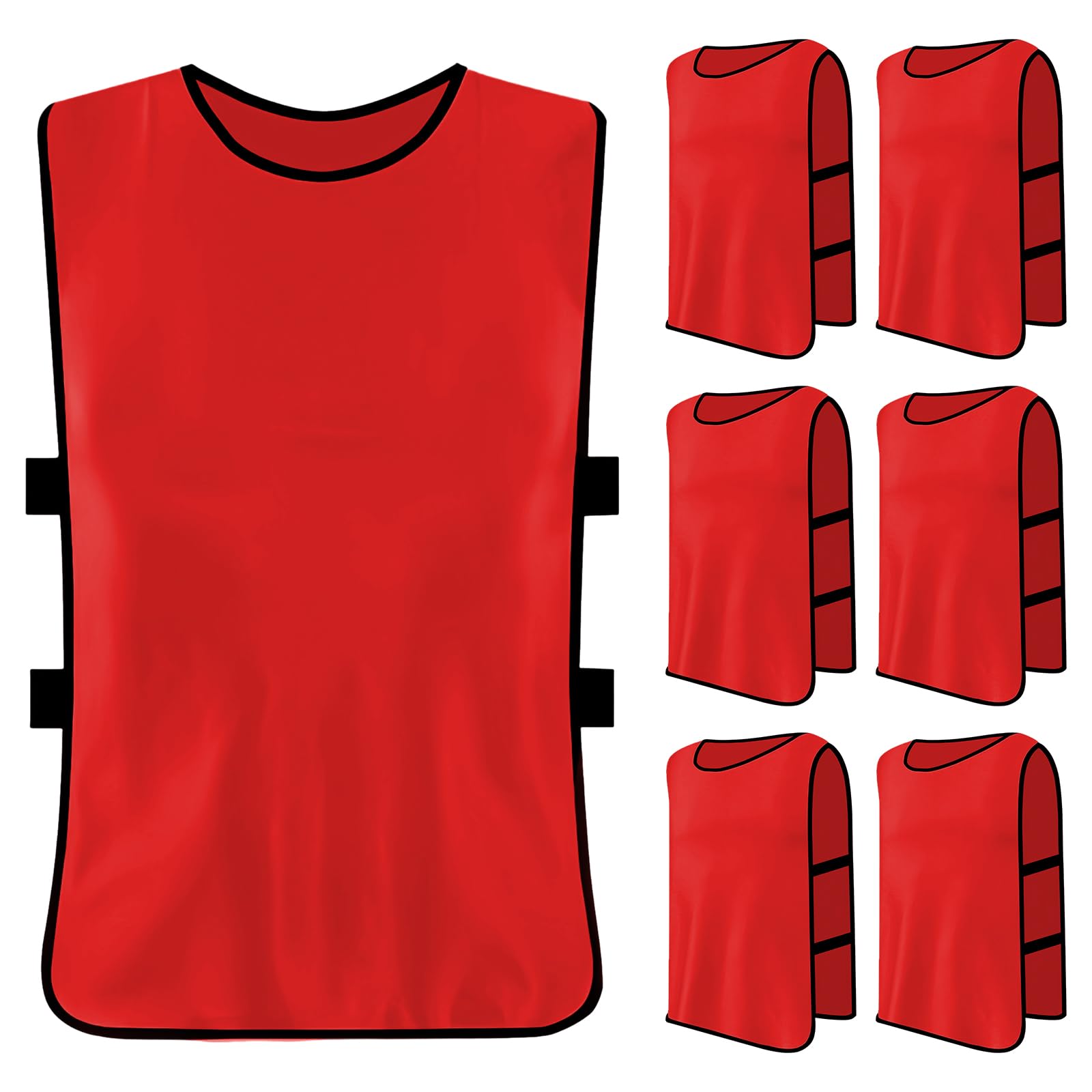 6 X Sports Training Mesh Bibs for Football, Scrimmage Vests for Children, Youth Soccer, Netball, Rugby, Hockey, Cricket - Red
