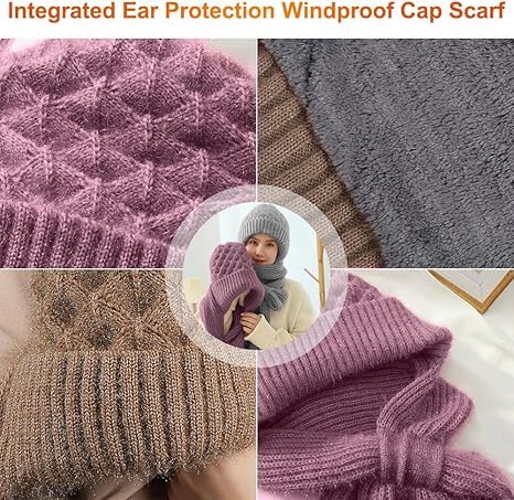NIYANETAIL 2 in 1 Winter Warm Knitted Beanie Hat with Scarf | Windproof Cap with Integrated Ear Protection | Soft & Thick Woolen Beanie Stole Combo | Unisex | Multicolour 2