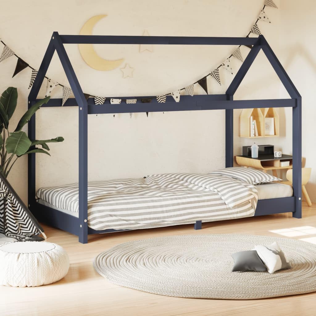 SKM Estructura de Cama Infantil Madera Maciza Pino Gris 80x160 cm,Mobiliario,Mobiliario para bebés y niños pequeños,Cunas y Camas para niños,Gris,283353
