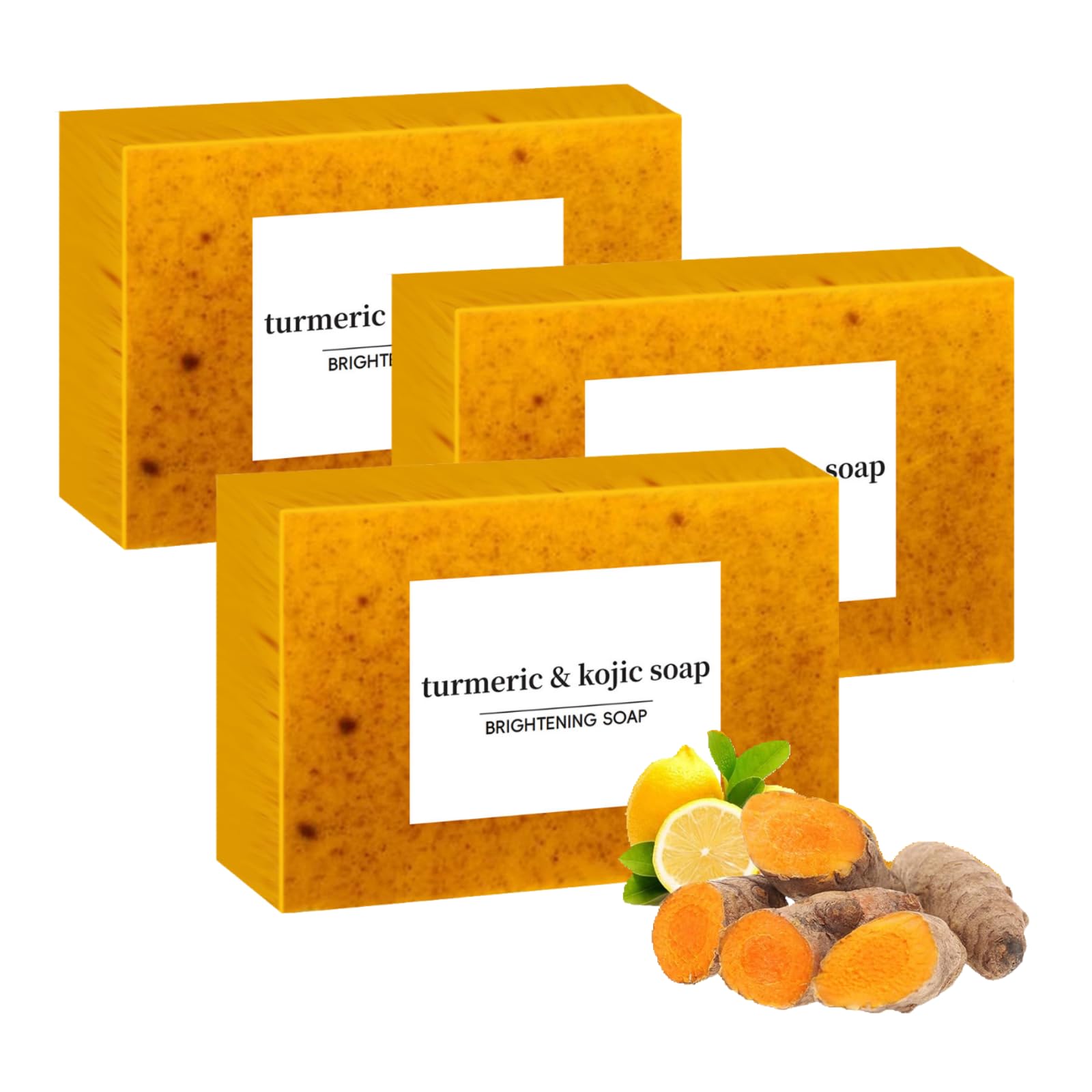 Asheyya 3 Pcs Kojic Acid Soap, Handmade Organic Lemon Turmeric Soap for Acne Dark Spots and Smooth Skin, 100 g (Pack of 3)