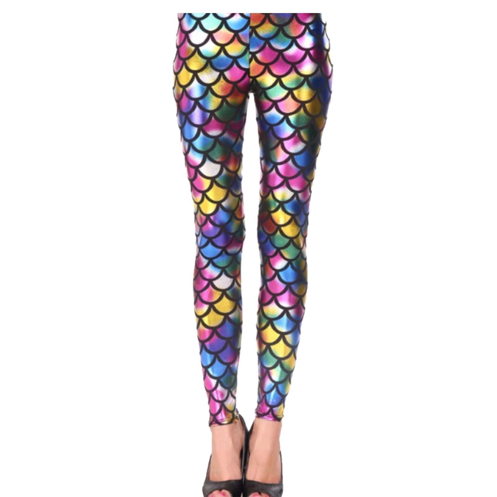 Metluq M0d4 Girls Rainbow Kids Fish Scale Leggings Mermaid Stretch Foil Wet Shiny Disco Party Pants (, 11-12 Years)