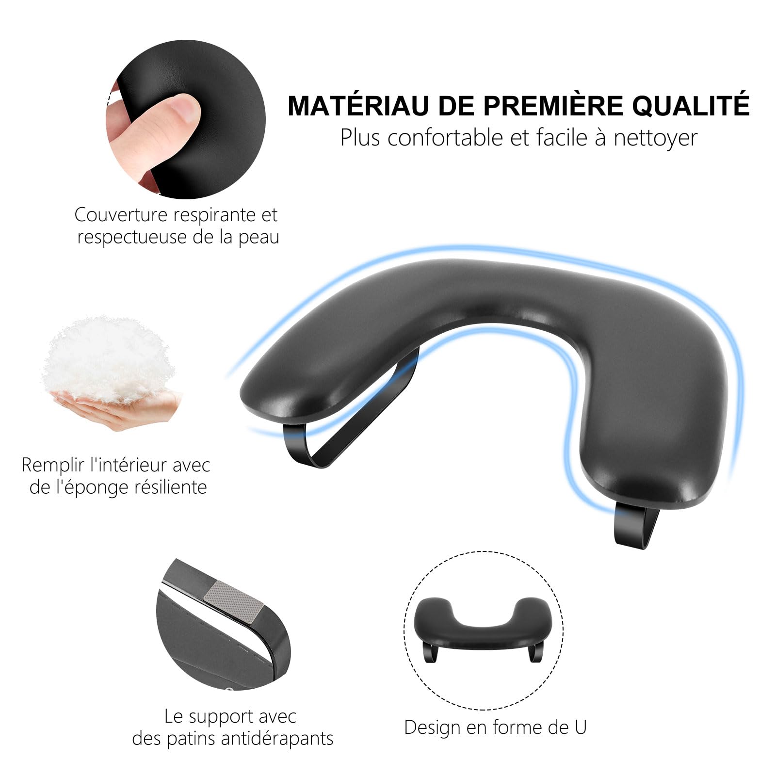 Nagelauflage, ergonomische Handauflage in U-Form, Manikürekissen aus PU-Leder, Nagelkissen mit Halterung aus Edelstahl, für Nagelstudios (schwarz)