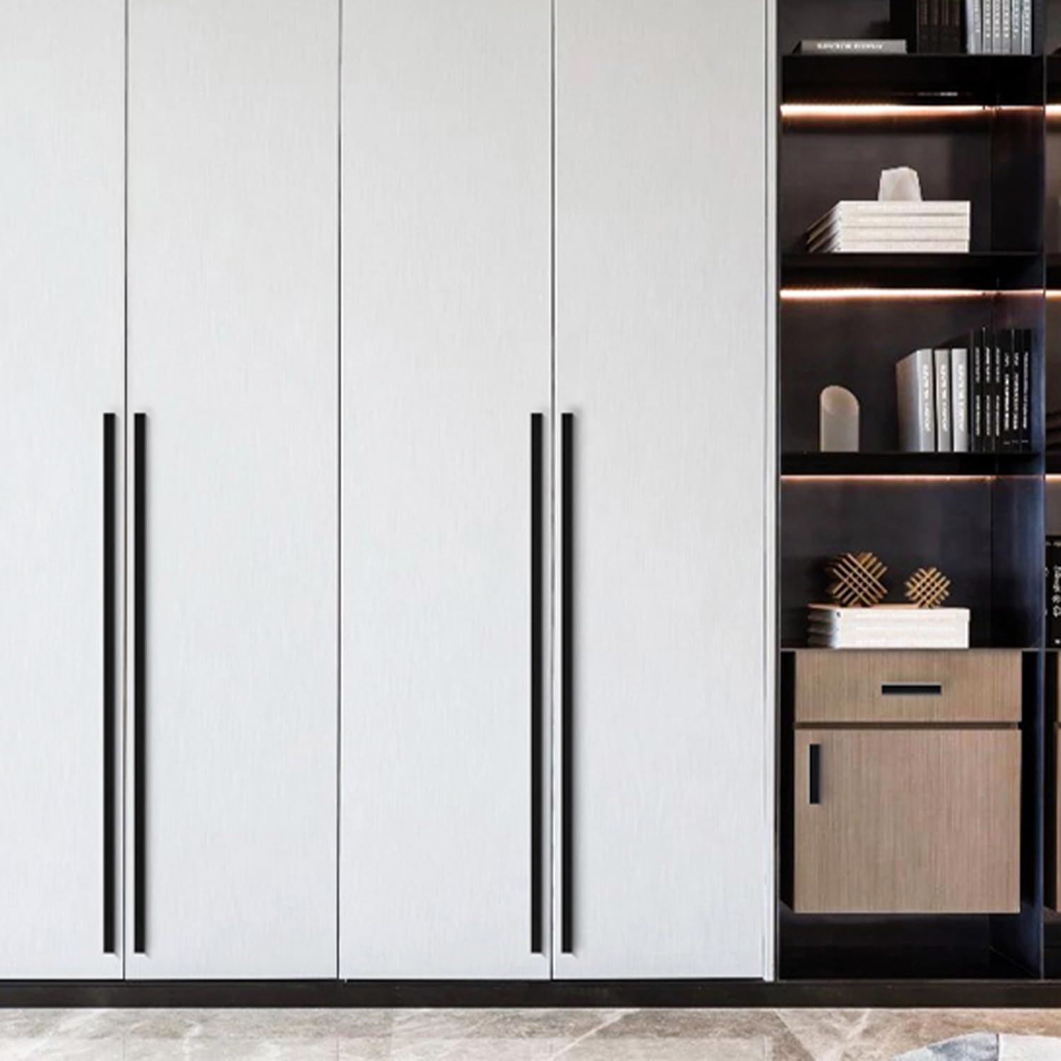 Griffe Möbel Schwarz Lang,2 Stück Schrankgriffe Modern Massive Aluminium | Eloxierte Oberfläche T-Zuggriffe Länge:148 - 1000 mm Schubladen Griffe 960mm/37.8in