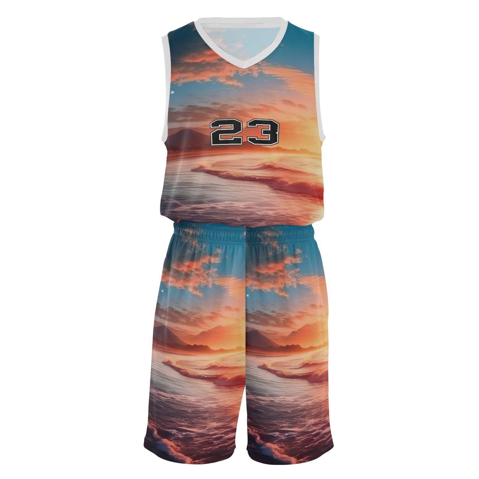 FLildon Seacoast Seascape Sunset Boys Basketball Jersey Set Tank Top Shorts Tracksuit Sport Training Suit for Kids, M