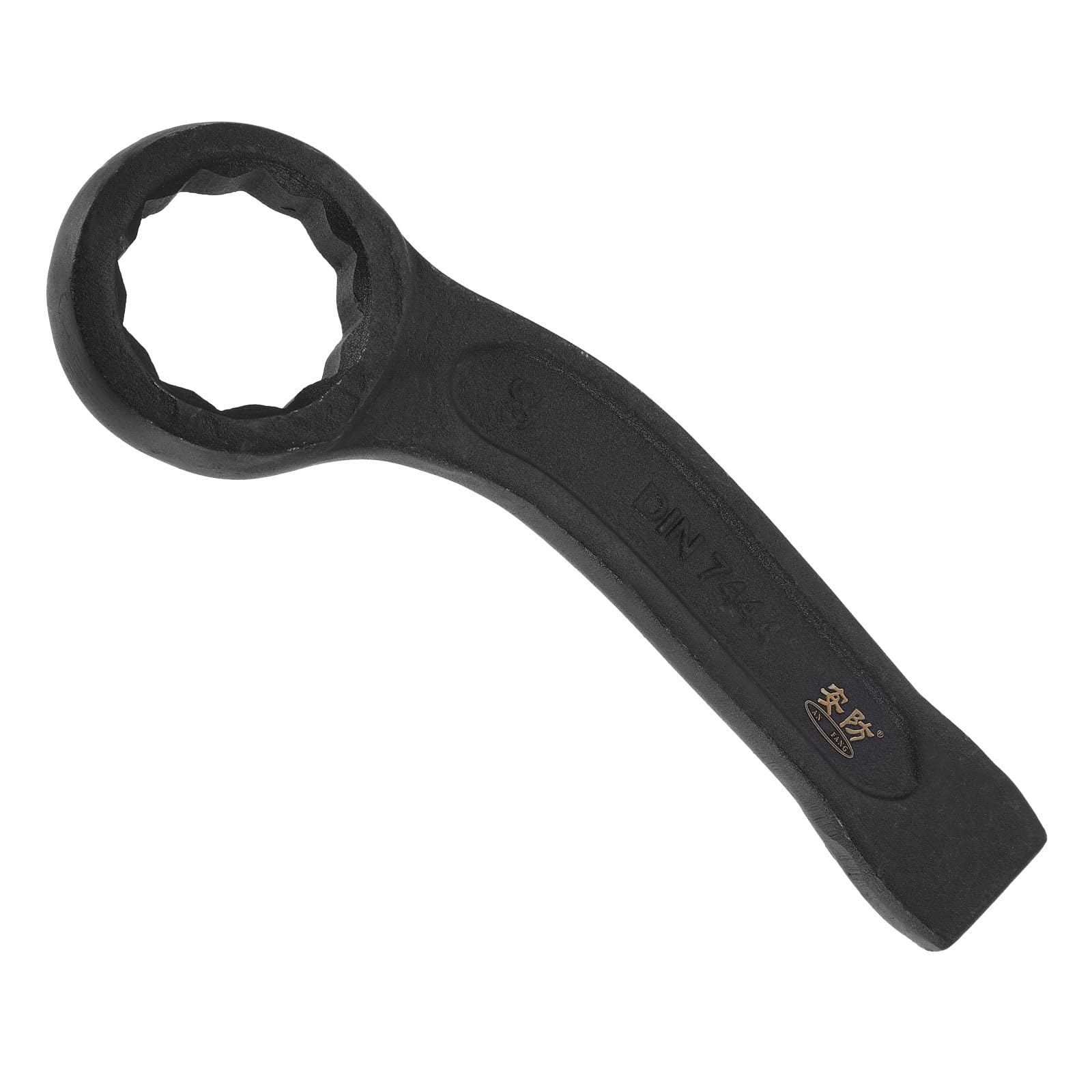 sourcing map Striking Wrench 36mm 45# Steel Spraying 6-Point Flat Strike Wrench Slogging Ring Spanner Bend Handle Box End Striking Tool for Automotive Repair Furniture Assembly, Black