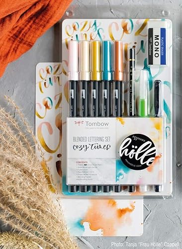 Miniatura 2 de Tombow El juego de letras mezcladas incluye 5 bolígrafos ABT, 1 lápiz mono, 1 borrador mono, 1 fudenosuke, 1 cepillo de agua, paleta de mezcla y