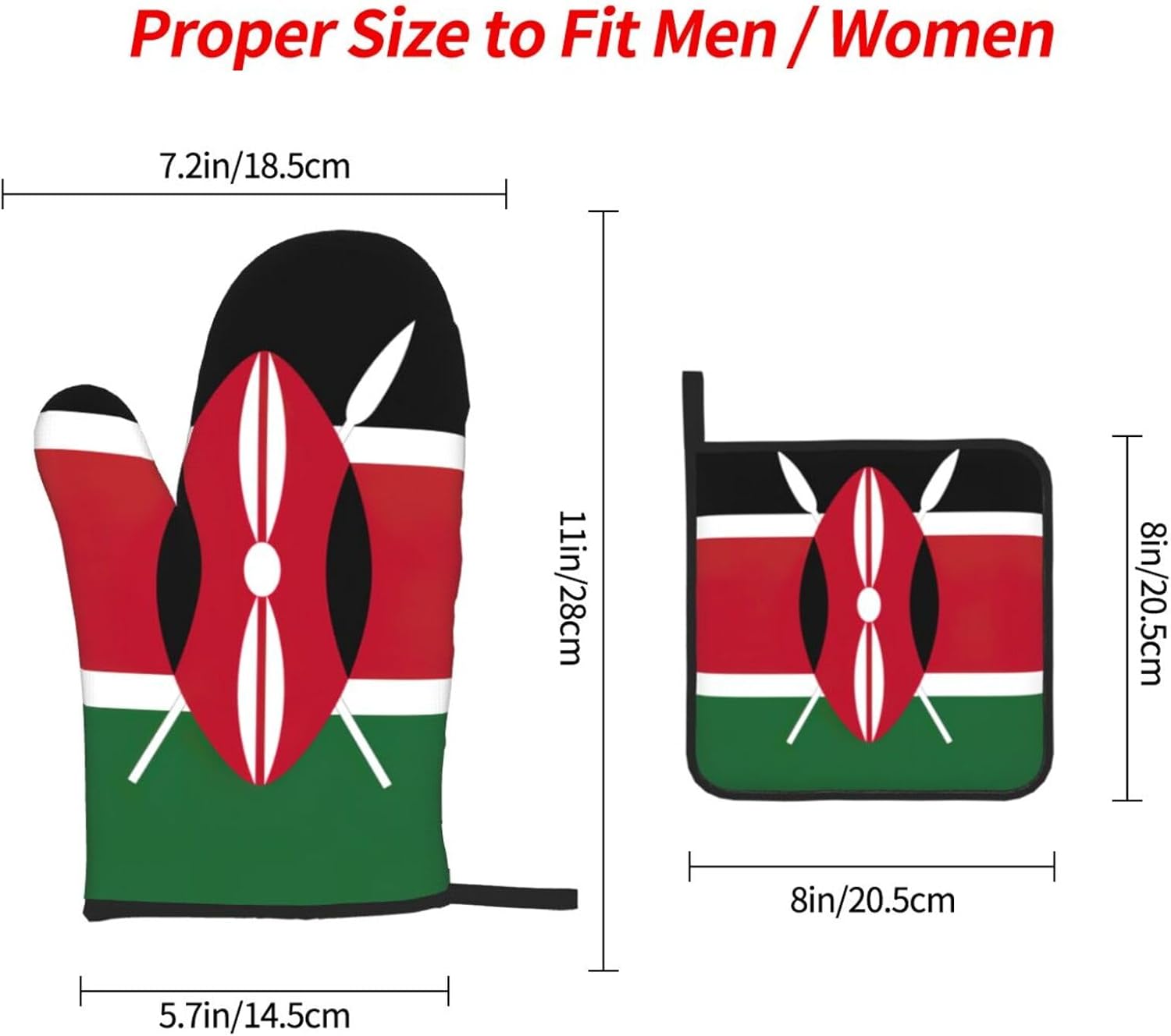Flag of Kenya Print Heat Resistant Microwave Gloves, Used for Baking, Cooking, and Fashion Kitchen Essentials
