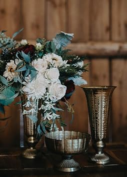 Afloral Distressed Gold Metal Fluted Vase