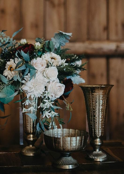 Afloral Distressed Gold Metal Fluted Vase