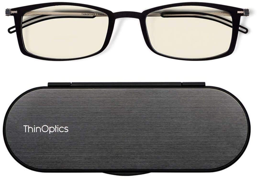 ThinOptics Occhiali Lettura Schermo, Montatura Nera, Ultra Sottili, Leggeri | Occhiali con blocco della luce blu per computer e schermi, uomo e donna, ultra sottili e leggeri, per ufficio e smart working