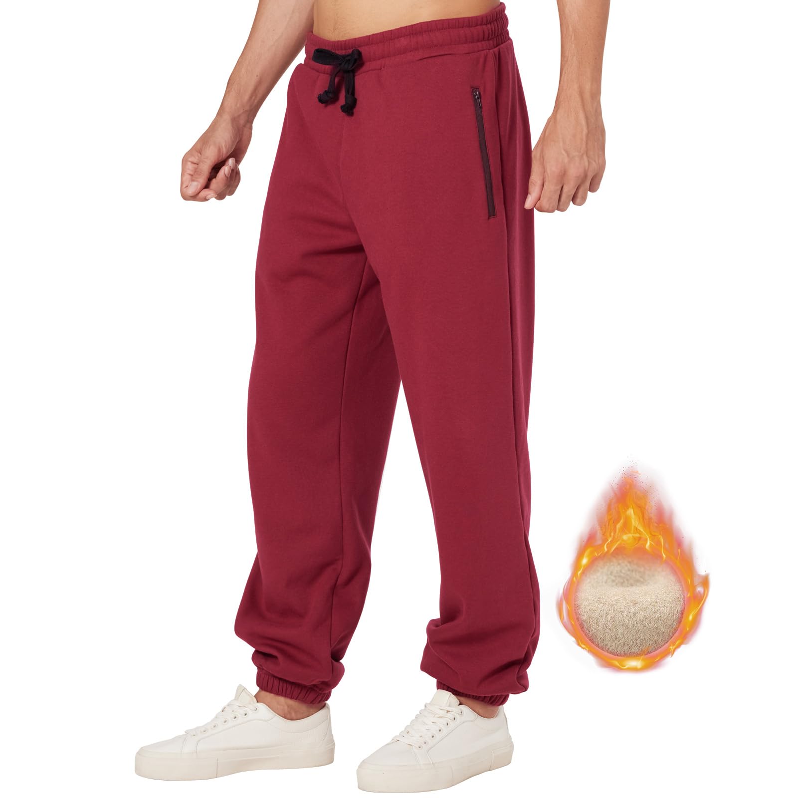 ineepor Pantaloni Tuta Uomo Invernali Pantaloni Termici Sportivi Uomo Felpata Pile Foderato Fleece Joggers Pantaloni Larghi Baggy Cerniera Tasche Laterali