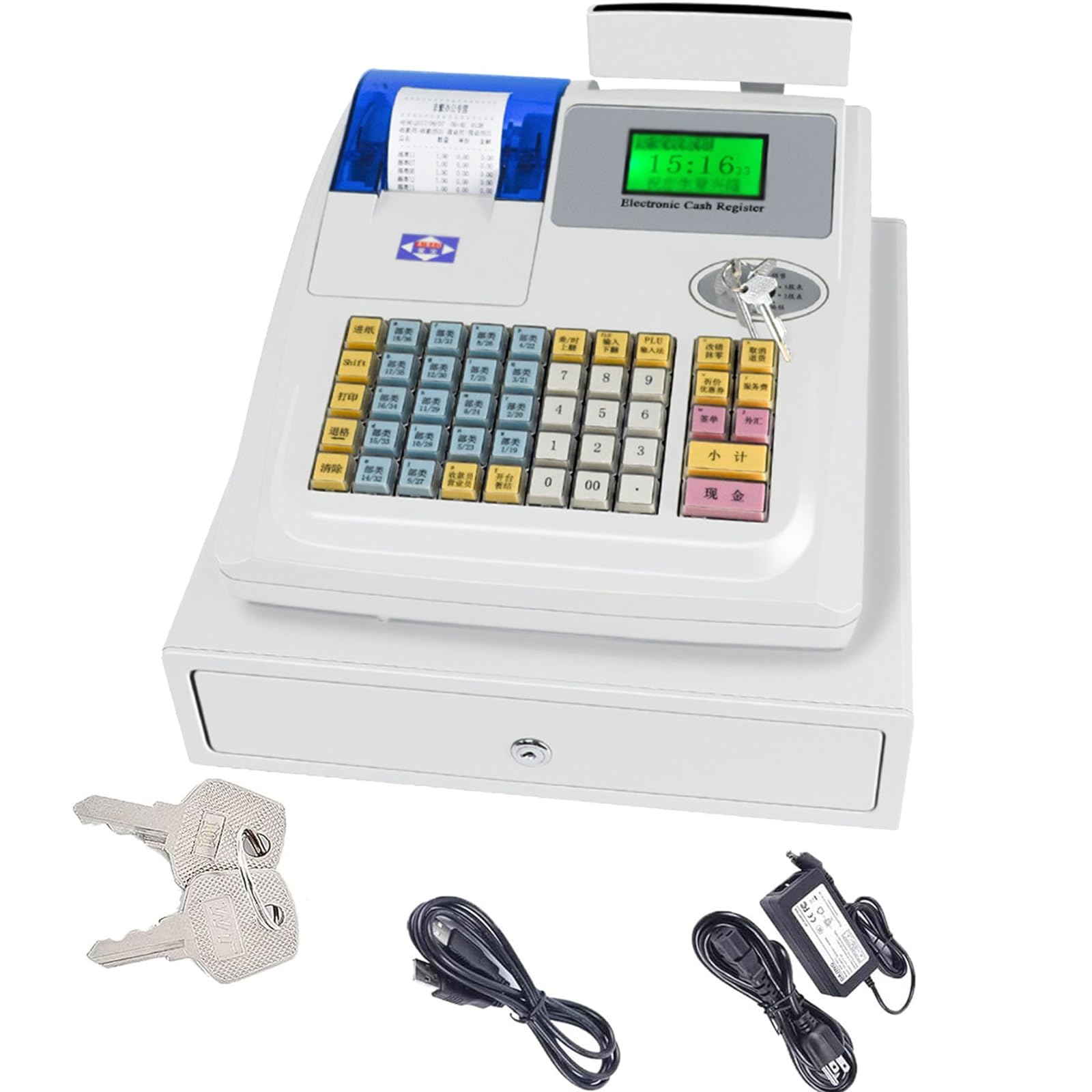 Caisse enregistreuse pour supermarché, Caisse enregistreuse Commerciale, Caisse enregistreuse Automatique 48 Touches (Color : White)