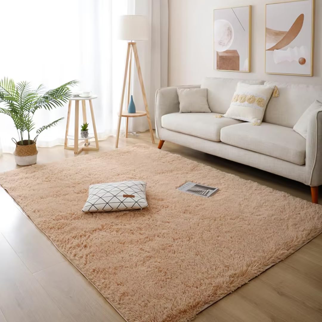 Biały puszysty dywan do salonu, nowoczesny, sypialniany, wystrój domu, duże maty, gruby, futrzany dywanik (80x160 cm, 31x63 cale, khaki)