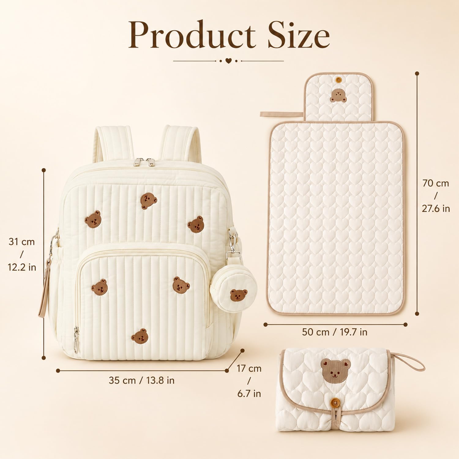 Borsa da ospedale per bambini, grande capacità, borsa per cambio maternità con ricamo, motivo orso, borsa per pannolini carina per viaggi, soggiorni ospedalieri, uso carrozzina e assistenza