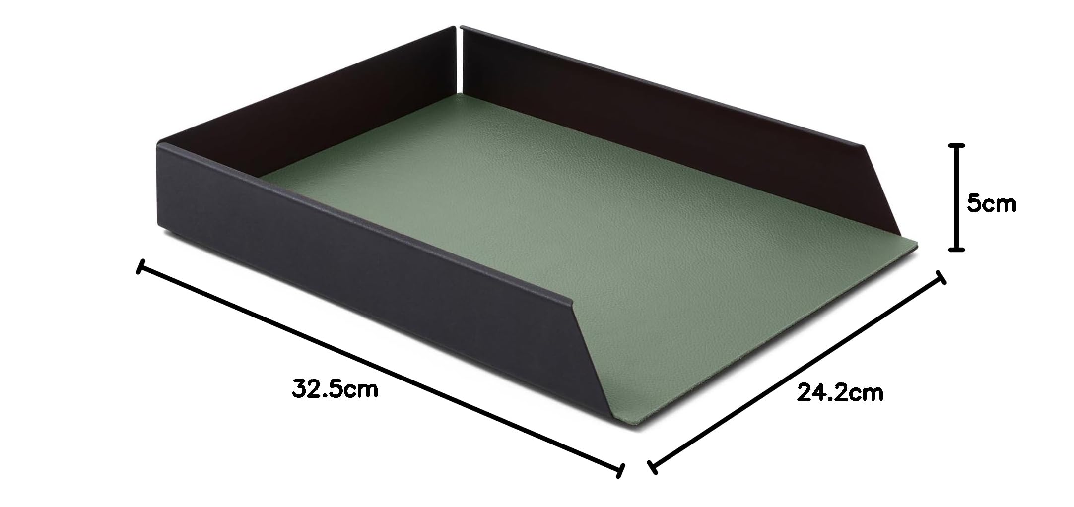 Eglooh - Dafne - Porta Documenti Impilabile in Acciaio Nero Opaco - Fondo Interno in Vera Pelle Verde Salvia - Vaschetta Portadocumenti A4 - cm 32,5 x 24,2 x H.5 - Made in Italy