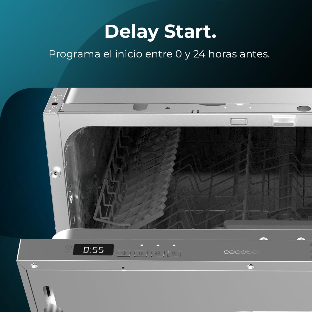 Cecotec Lavavajillas Integrable 60cm Bolero Aguazero 6110 Full-BI. 1850W, 12 Cubiertos y 7 Programas, Función Media Carga, Programa 3 en 1, Delay Start, Dry+ y ChildLock, Cesta para Cubiertos
