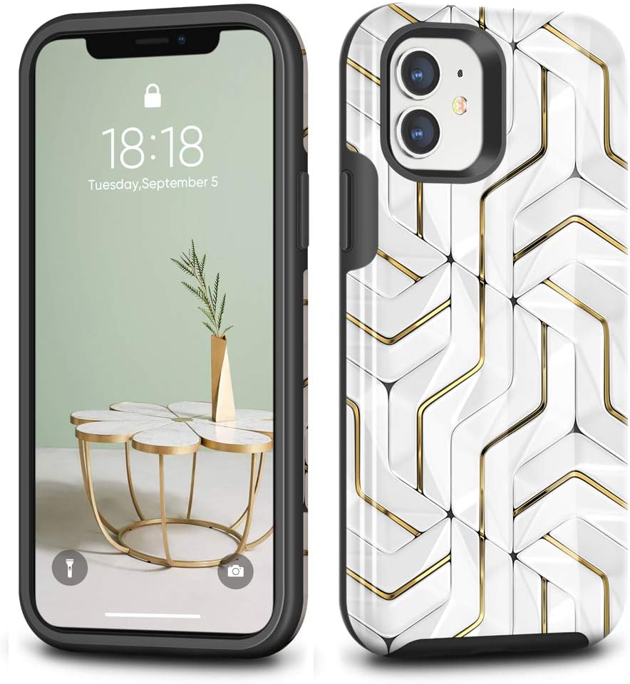 CAFEWICH for iPhone 11 Phone Case (6.1''), Hybrid Rubber Rugged Bumper Shockproof Protective Unique Printing Pattern Hard Cover for Women Girls for iPhone 11 (Mechanical Marble)