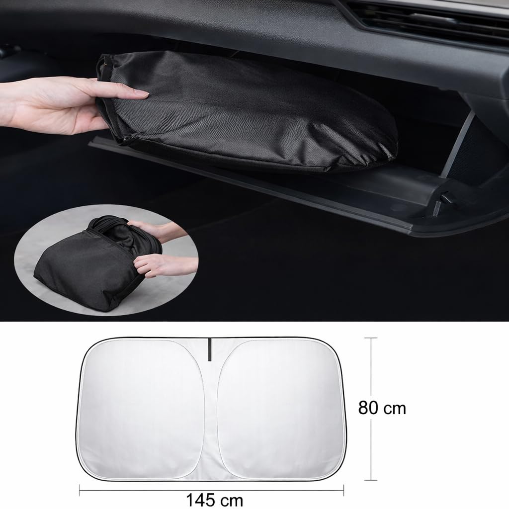Parasole Auto Parabrezza – Parasole Pieghevole Universale, Protezione UV, Anti Calore, Tendina Parasole Interna per Tutti i Veicoli (145×80 cm)