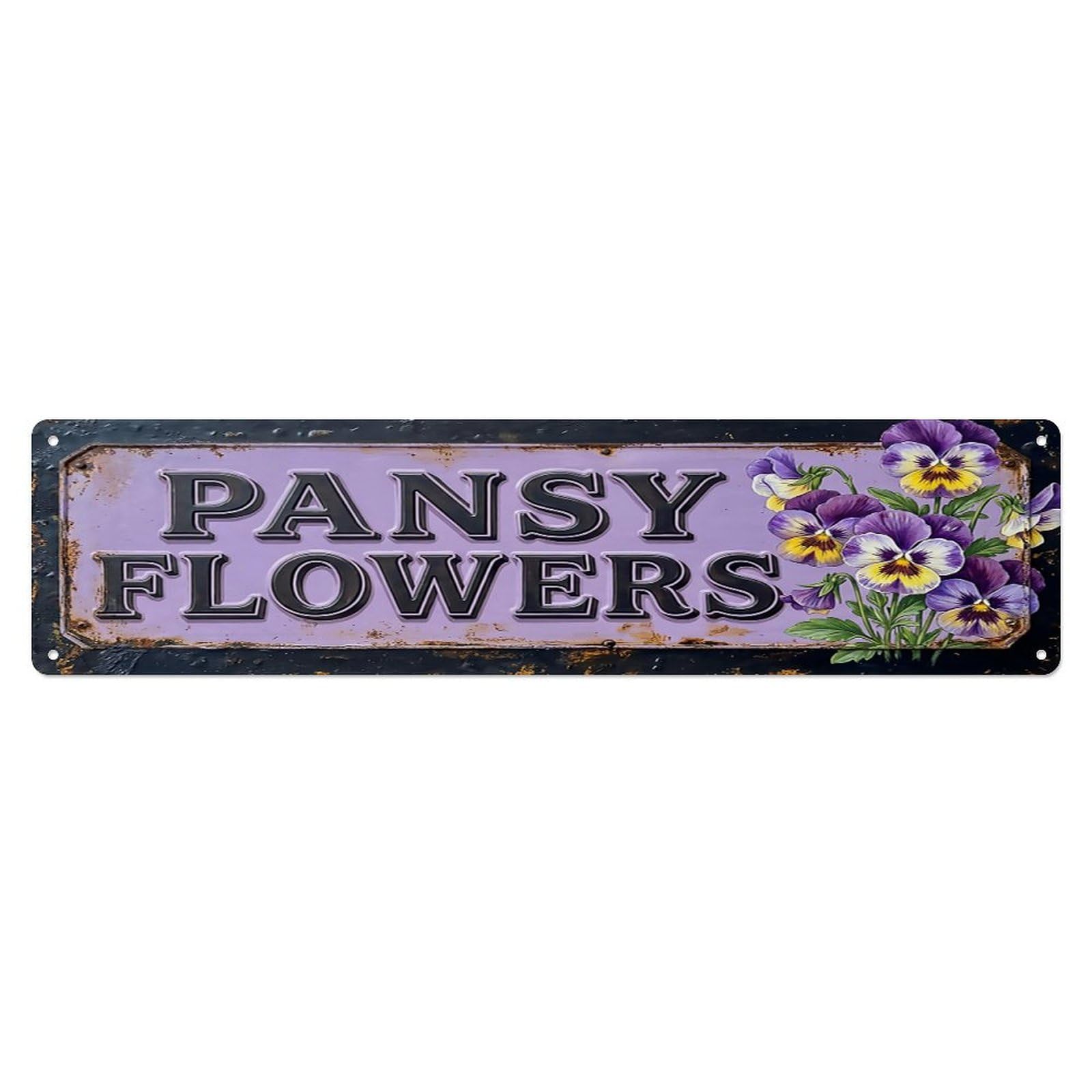 Vintage Pansy Flowers Delicate Farmhouse Metal Tin Sign