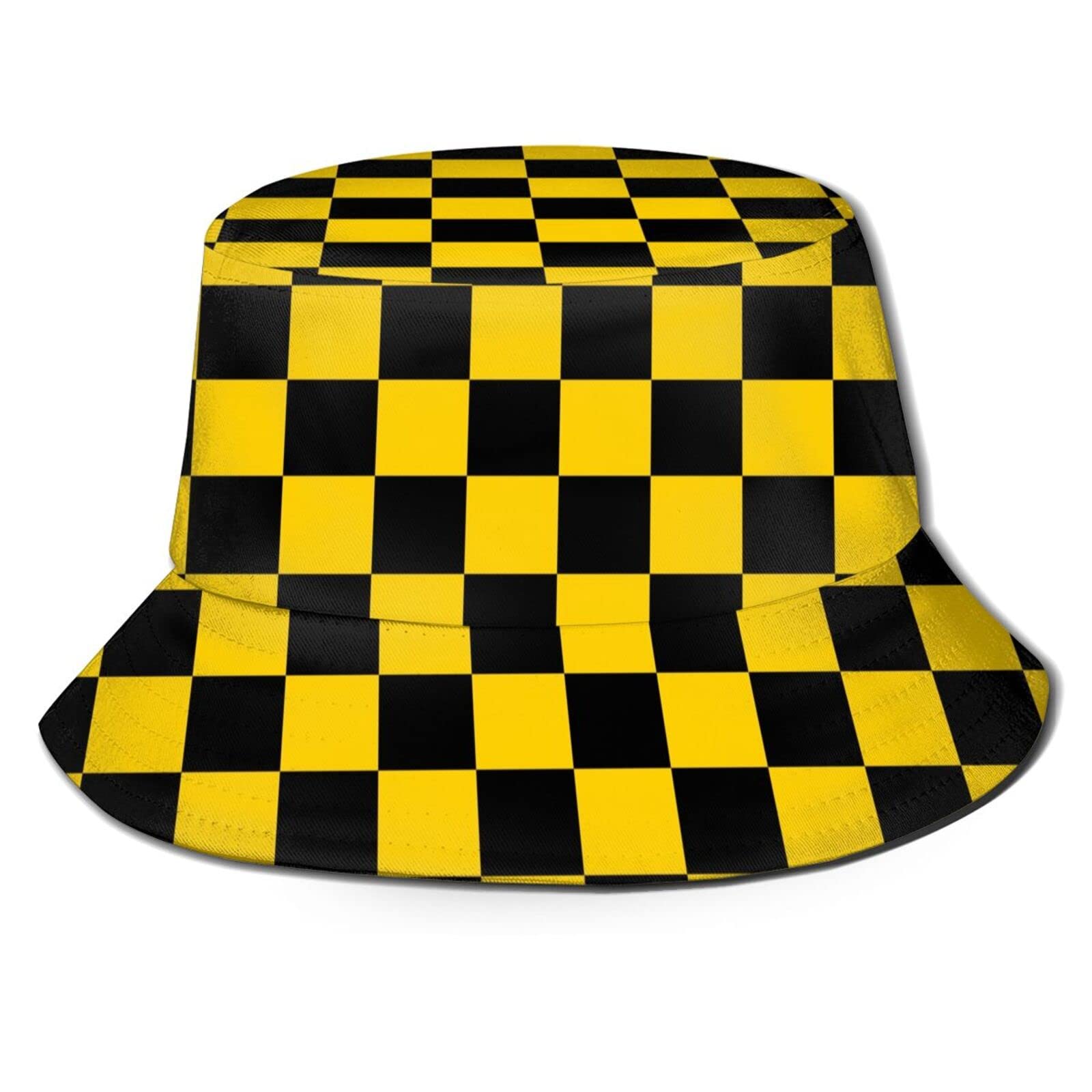 Ahdyr Unisex As Pic Black And Yellow Square Bucket Hats Fashion Sun Cap Packable Outdoor Fisherman Hat For Women And Men