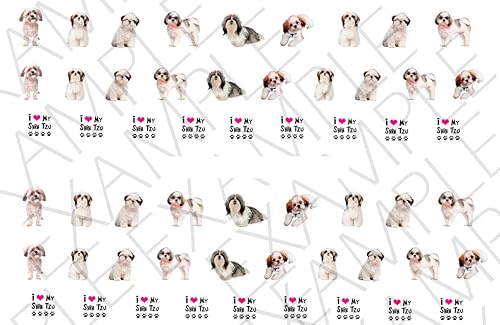Shih Tzu A1301 - Calcomanías de transferencia de arte de uñas con agua para perros, juego de 56 unidades