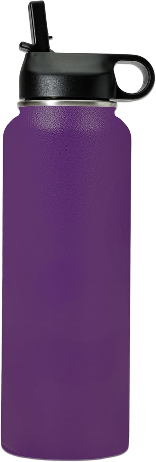 LaserGram Personalized Water Bottle, Dragonfly, Stainless Steel Double Wall Vacuum Insulated with Flip Top Straw, Custom Engraved Gift (40oz / 1180ml Dark Purple)