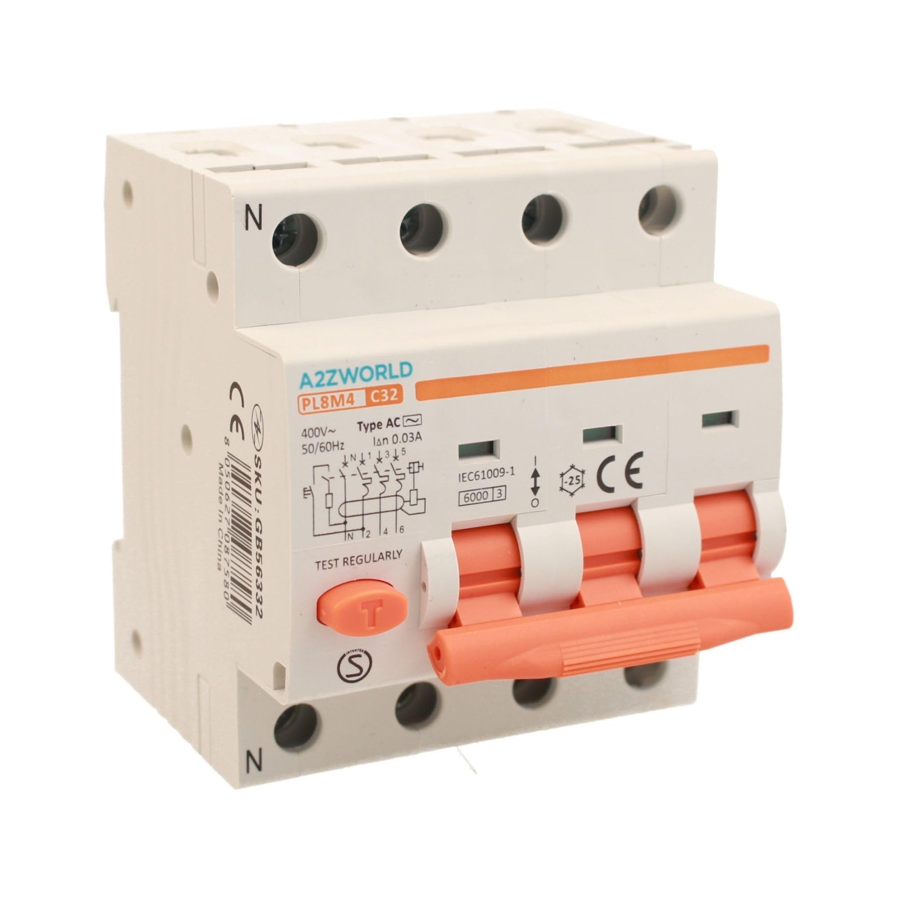ZOREI Przełącznik różnicowy magnetyczny, 3P+N 6KA 380V, zajmuje 4 moduły DIN, 30mA lub 300mA, dostępne 10A 16A 20A 25A 32A 40A 50A 63A (30mA 32A)