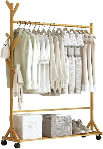 KIJyfgTR Bamboo Coat Rack, Freestanding Hanger Clothing Rack Open Wardrobe Coat Stands, For Hallway Living Room Bedroom(60 * 35 * 155cm)