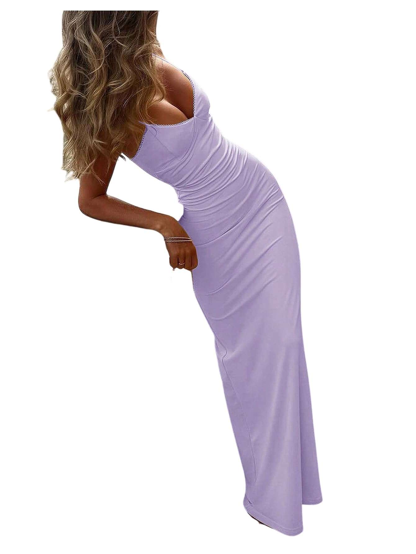 SOLY HUX Women's Summer Maxi Dress Mesh Bodycon Wedding Long Cami Sundress | Elegant, V Neck, Bodycon, Cocktail Party Outfits, Wedding Guest Dress