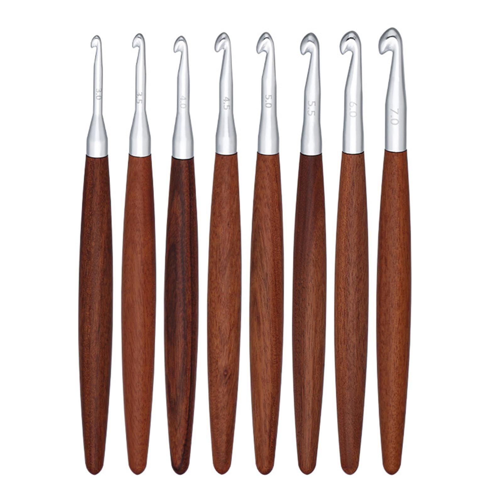 8Pcs Wooden Handle Crochet Hook Set Ergonomic Grip Aluminium Crochet Hook Yarn Craft Tool for Weaving Sweater Scarf Bag Probes