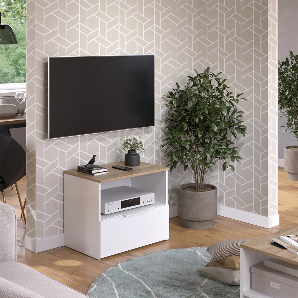 Vicco Mobile tv Wido, Bianco/Sonoma, 60 x 50 cm | con cassetto, adatto per TV fino a 43 pollici, passacavi integrato